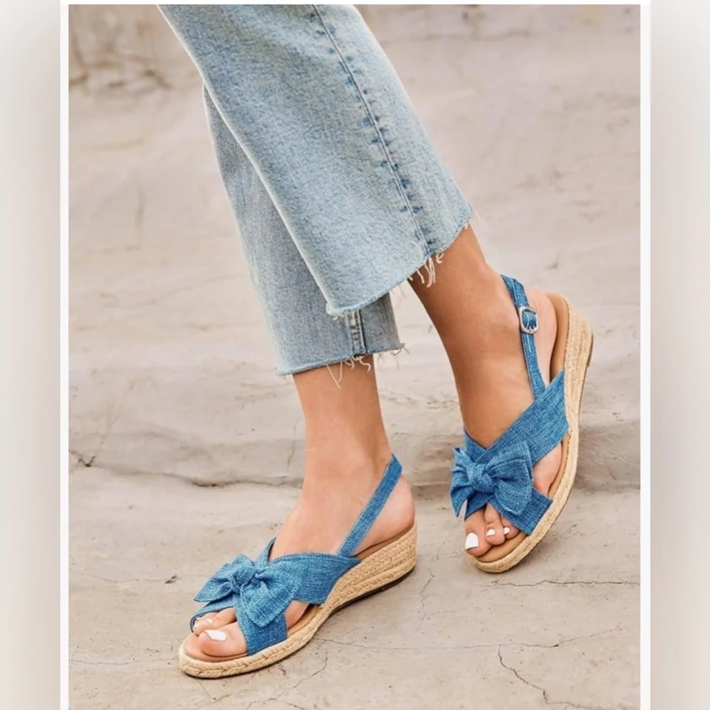 Women's Platform Espadrille Wedge Sandals Bowknot Open Toe Dress Casual Shoe